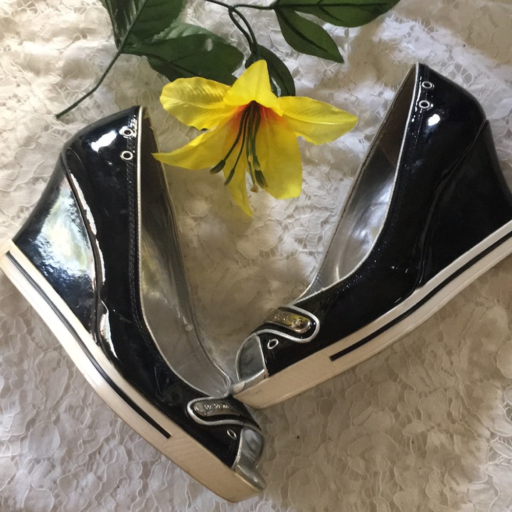 BCBG Black Patent Wedges